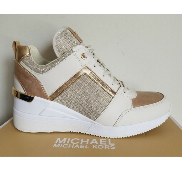 Michael Kors Georgie Gold Lurex Wedge Sneakers size 7 - Picture 6 of 13